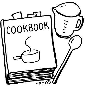 cookbook line art with spoon and measuring cup